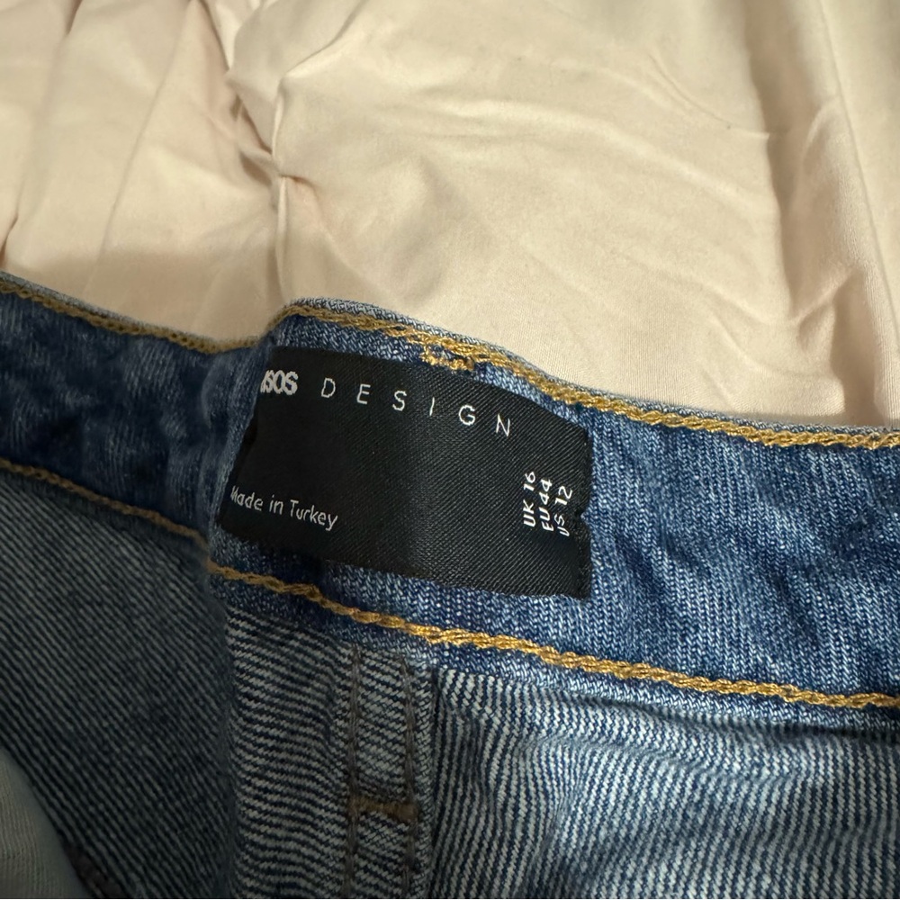 ASOS Blue Plaid Flare & Wide Leg Jeans - Picture 5 of 7